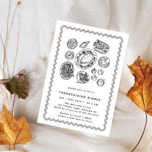 Minimaal handgetekende Thanksgiving Dinner Herfst Kaart