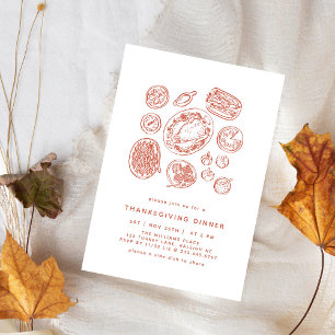 Minimaal handgetekende Thanksgiving Dinner Herfst Kaart