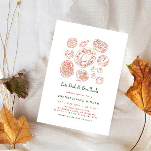 Minimaal handgetekende Thanksgiving Dinner Herfst Kaart