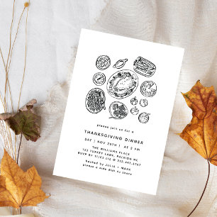Minimaal handgetekende Thanksgiving Dinner Herfst  Kaart