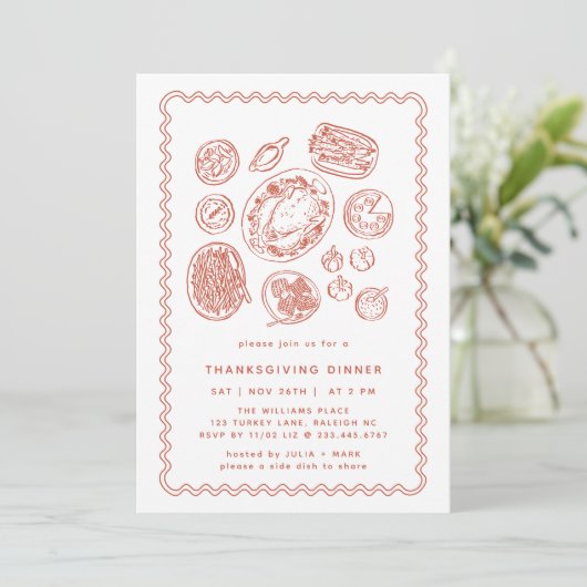 Minimaal handgetekende Thanksgiving Dinner Herfst Kaart (Staand voorkant)