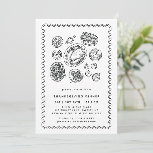 Minimaal handgetekende Thanksgiving Dinner Herfst Kaart (Staand voorkant)