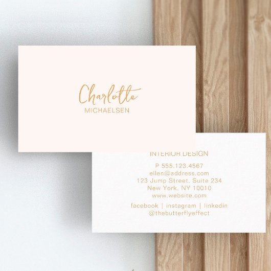 Minimaal, Handschrift, Beige Visitekaartje