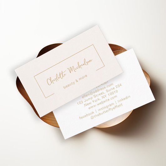 Minimaal, Handschrift, Beige Visitekaartje