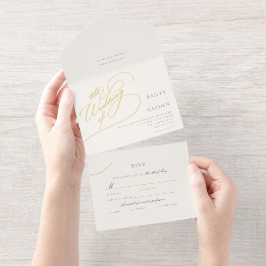 Minimaal handschrift Folie bruiloft All In One Uitnodiging (Uittrekbaar)