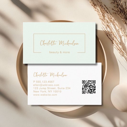 Minimaal handschrift groene QR-code Visitekaartje