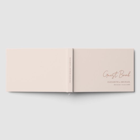 Minimaal, handschrift, Roos-gouden-Folie, beige Gastenboek (Volledig)