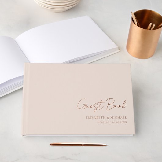 Minimaal, handschrift, Roos-gouden-Folie, beige Gastenboek