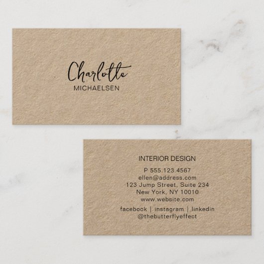 Minimaal, handschrift visitekaartje (Voorkant / Achterkant)