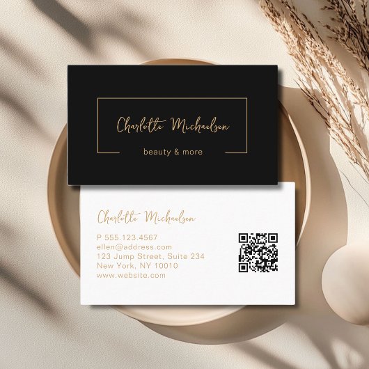 Minimaal handschrift Zwart QR-code Visitekaartje