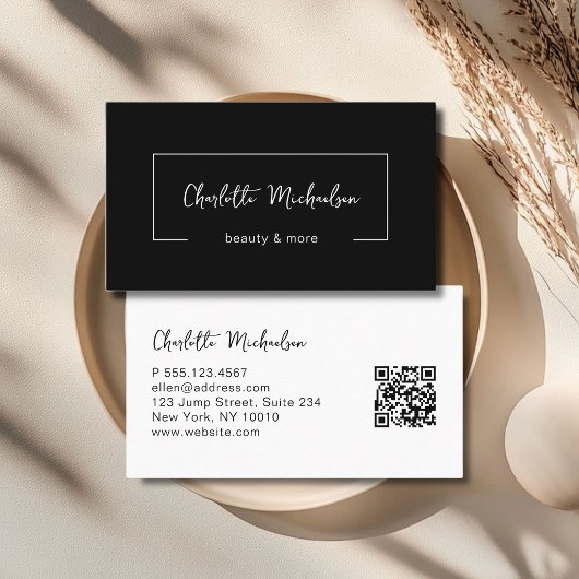 Minimaal handschrift Zwart QR-code Visitekaartje
