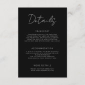Minimaal handtekeningscript Black Wedding Details Informatiekaartje (Voorkant)