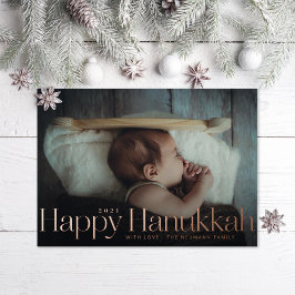 Minimaal Happy Hanukkah Holiday Foto Roos Gold Folie Feestdagenkaart