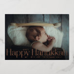 Minimaal Happy Hanukkah Holiday Foto Roos Gold Folie Feestdagenkaart<br><div class="desc">Echte gouden folie is hier; kies voor de grafische en bewerkbare tekst uit goud,  roos goud of zilverfolie. Voeg indien gewenst een bericht of meer foto's aan de rug toe.</div>