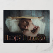 Minimaal Happy Hanukkah Holiday Foto Roos Gold Folie Feestdagenkaart (Voorkant)