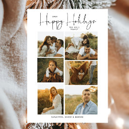 Minimaal Happy Holidays Script Familie 6 Foto's Feestdagenkaart
