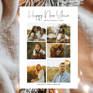 Minimaal Happy New Year Script Familie 6 foto's Feestdagenkaart
