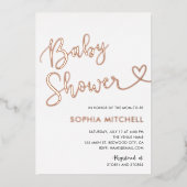 Minimaal Hart Script Wit Baby Shower Folie Uitnodiging (Voorkant)