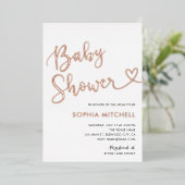 Minimaal Hart Script Wit Baby Shower Folie Uitnodiging (Staand Voorkant)