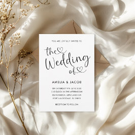 Minimaal Hart Zwart & Wit Calligrafie Huwelijk Kaart