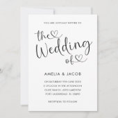 Minimaal Hart Zwart & Wit Kalligrafie Huwelijk Kaart (Voorkant)