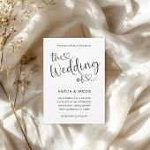 Minimaal Hart Zwart & Wit Kalligrafie Huwelijk Kaart