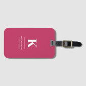 Minimaal heet roze modern typografisch monogram bagagelabel (Voorkant (horizontaal))