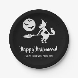Minimaal heksenmeisje zwart-wit Halloween-feest Papieren Bordje