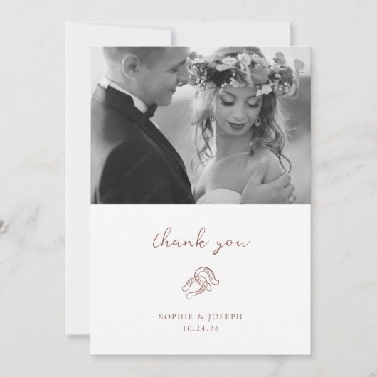 Minimaal Hoefijzer | Bruin en wit trouwfoto Bedankkaart (Voorkant)