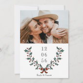 Minimaal Holly Berry Holiday Foto Kerstmis Save The Date (Voorkant)