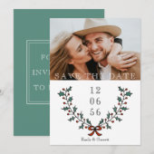 Minimaal Holly Berry Holiday Foto Kerstmis Save The Date (Voorkant / Achterkant)