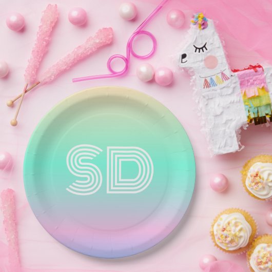 Minimaal holografisch monogram bruiloft papieren bordje (Feest)