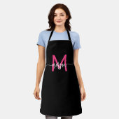 Minimaal Hot Pink Black Modern Typografisch Monogr Schort (Gedragen)