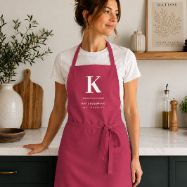 Minimaal Hot Roze Modern Typografisch Monogram Schort