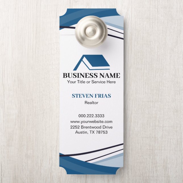 Minimaal Huizen Makelaar Blauw Logo Deurhanger (Op knop)
