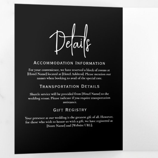 Minimaal huwelijksprogramma Zwart-wit Elegant Drieluik Programma (Binnenzijde eerst)