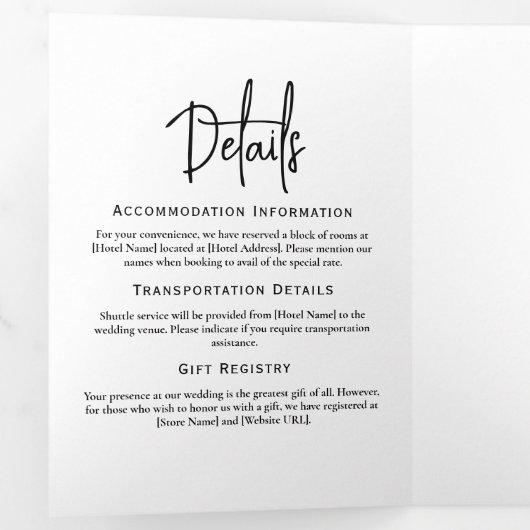 Minimaal huwelijksprogramma Zwart-wit Elegant Drieluik Programma (Binnenzijde eerst)