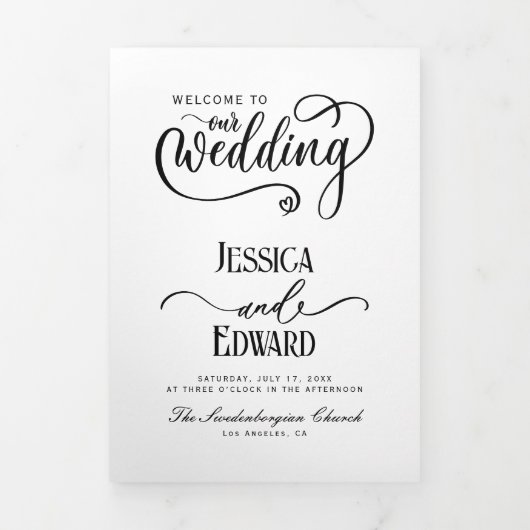 Minimaal huwelijksprogramma Zwart-wit Elegant Drieluik Programma (Cover)