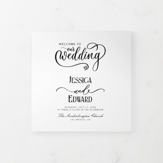 Minimaal huwelijksprogramma Zwart-wit Elegant Drieluik Programma (Cover)