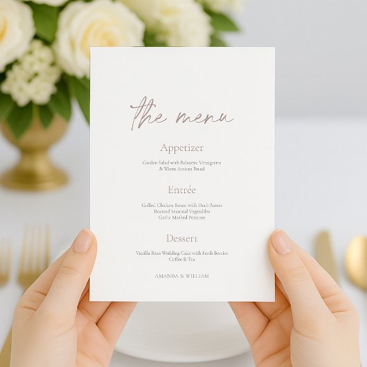 Minimaal Huwelijksreceptie Menu met Dankkaart Kaart