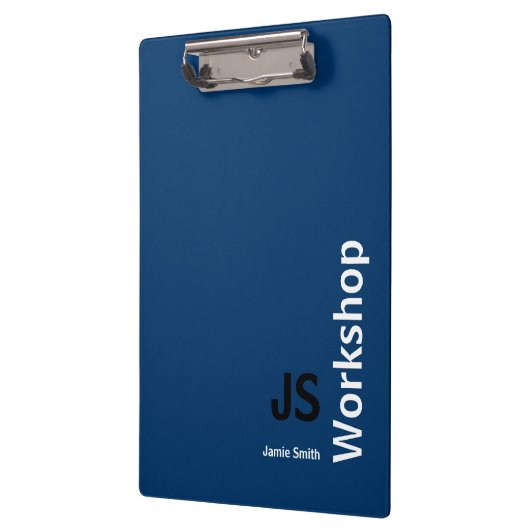 Minimaal Initialen Zwart Blauw Wit Workshop Klembord (Links)