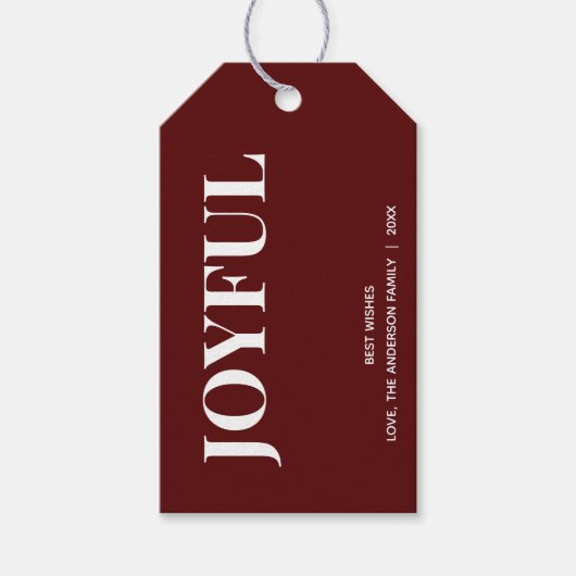 Minimaal JOYFUL | Diep Rode Feestdagen Cadeaulabel (Voorkant)