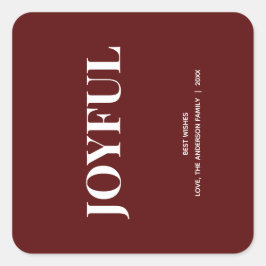 Minimaal JOYFUL | Diepe Rode Feestdagen Vierkante Sticker