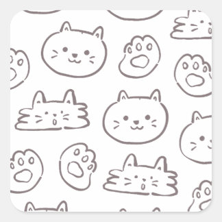 Minimaal Kat Doodle Patroon – Kawaii Kitty Gezicht Vierkante Sticker