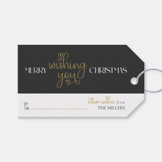 Minimaal kerstcadeautje Label met naamshartscript Cadeaulabel (Voorkant (Horizontaal))