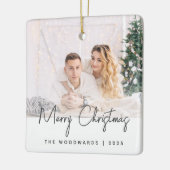 Minimaal kerstgrijs fotoscript keramisch ornament (Links)