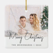 Minimaal kerstgrijs fotoscript keramisch ornament (Achterkant)