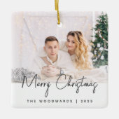 Minimaal kerstgrijs fotoscript keramisch ornament (Voorkant)