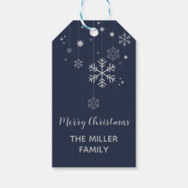 Minimaal kerstontwerp met sneeuwvlokken cadeaulabel