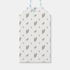 Minimaal kerstpatroon, dennen, bessen cadeaulabel